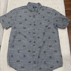 Hurley Mens Small Charcoal Tropical Print Short Sleeve Button Down